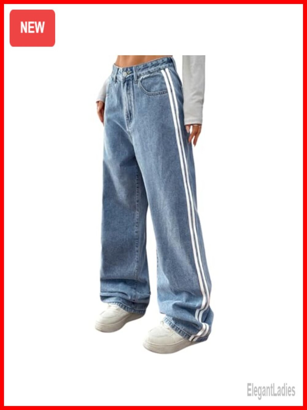 Y2K High Rise Wide Leg Striped Straight Jeans Casual Denim Pants
